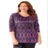 Catherines Women's Plus Size Petite Suprema 3/4 Sleeve V-Neck Tee - 3XWP, Purple Tribal view 1