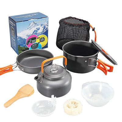 Outdoor Pot Set Portable Camping Teapot Aluminum Material with Accessories Orangehandleandaccessories