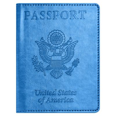 Eoehro Unisex-Adult Passport and Vaccine Card Holder Combo, Sky Blue, Faux Leather, RFID Protected