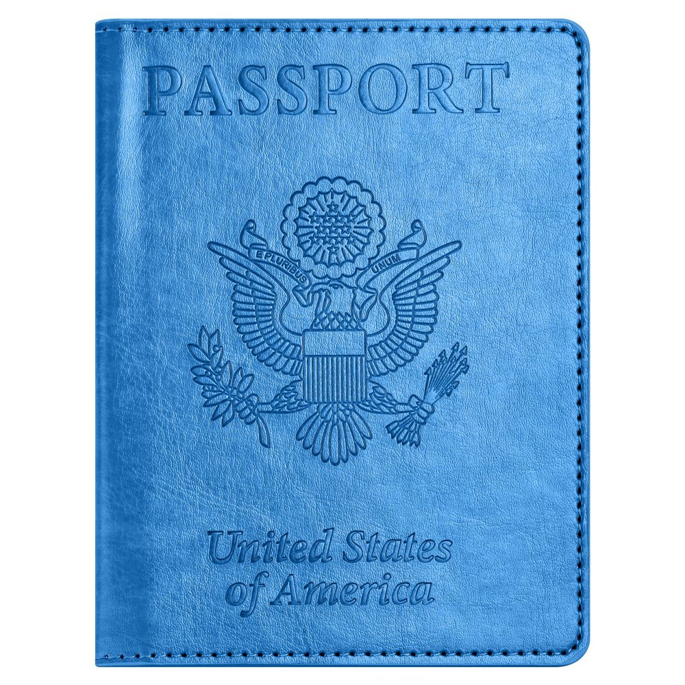 Eoehro Unisex-Adult Passport and Vaccine Card Holder Combo, Sky Blue, Faux Leather, RFID Protected