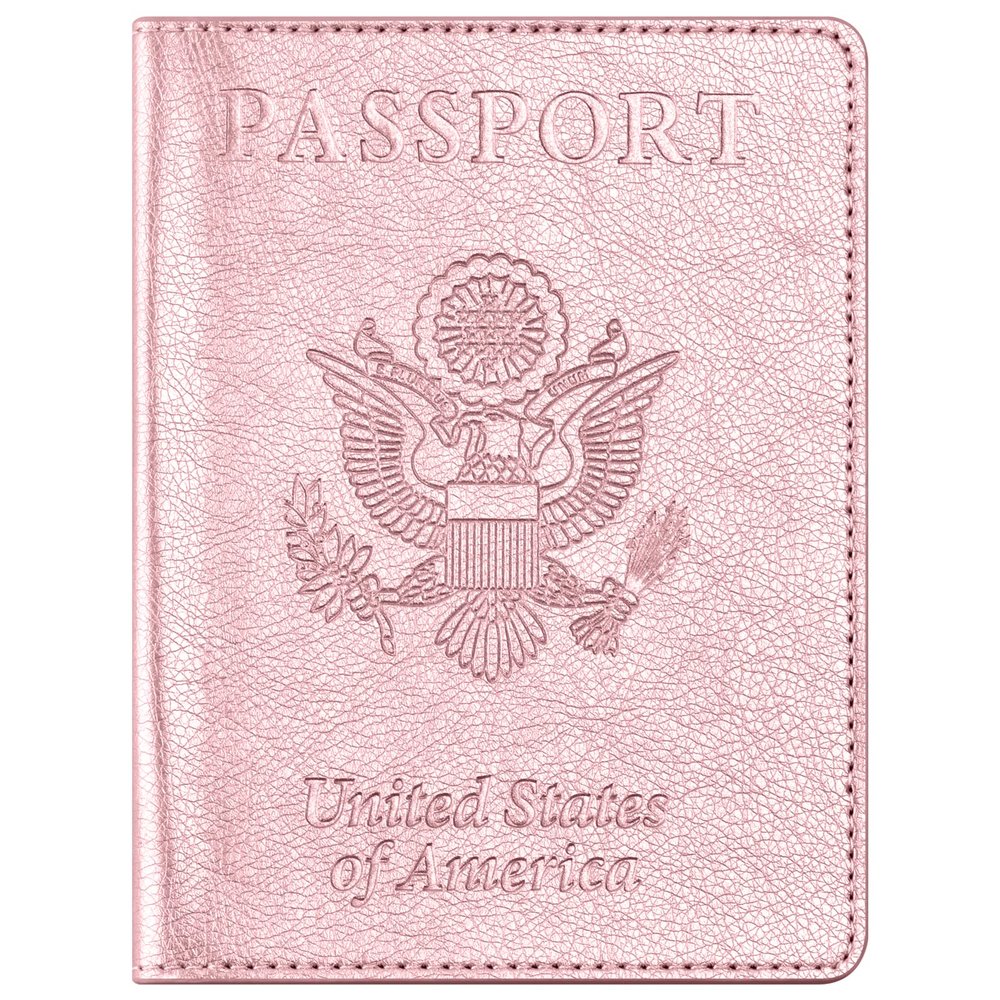 Passport and Vaccine Card Holder Combo, Passport Cover with Vaccine Card Slot, Wallet, Passport Case Holder for Women and MenAE-Rose gold