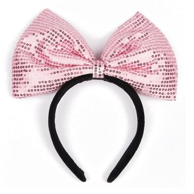 Hair Accessories Sequined Bow Big Red Exaggerated Eye-Catching Red Powder Sequins Big Bow Headband-Pink Sequin