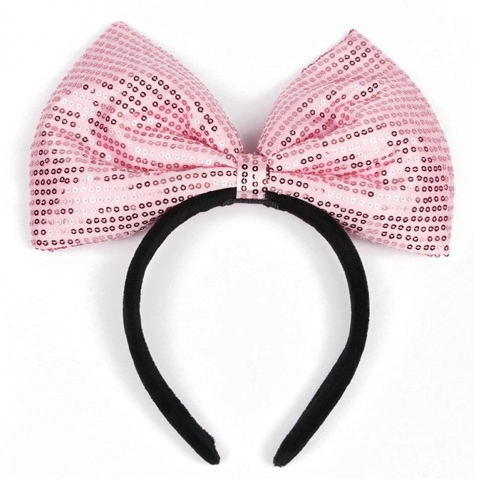 Hair Accessories Sequined Bow Big Red Exaggerated Eye-Catching Red Powder Sequins Big Bow Headband-Pink Sequin