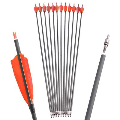 ZSHJGJR Archery 35" Carbon Arrow Hunting Arrows with 3 Pieces of 4-Inch Orange Feathers Targeting Practice Arrows Spine 400 for Recurve Bow Longbow Traditional Bow (12PCS)