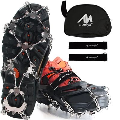 AYAMAYA Upgraded 24 Spikes Crampons Ice Cleats for Shoes and Boots - Antislip Stainless Steel Snow Traction Ice Gripper for Shoes Men Women, Snow Chains for Hiking Winter Walking Climbing - M