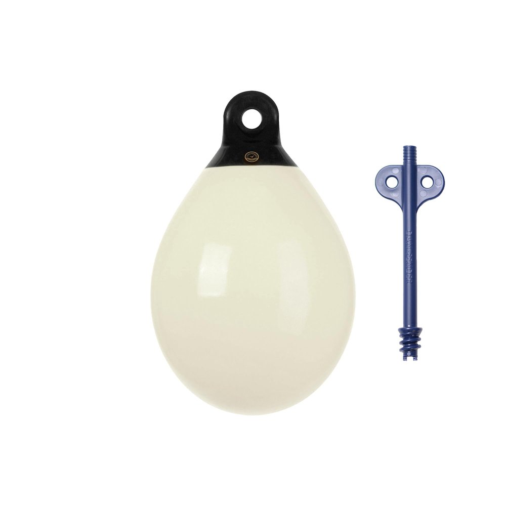 Dan-Fender Heavy Duty Round Balloon Fender & Marker Buoy B40-A2 - Multi Purpose Ball Bumper for Boats (18-25 ft Long) - Solid Rope Holds Brass Valve, Boat Accessories for All Weather (White)