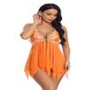 YUHOOE Sexy Lingerie Set Lace V Neck Halter Mesh Transparent Chemise Front Open Babydoll+Thong Sleeveless Dress Sleepwear Nig Yellow view 2