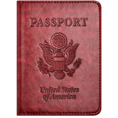 Passport and Vaccine Card Holder Combo with Vaccine Card Slot, Passport Wallet/ Cover/Case/Holder for Women and MenAC-Wine red