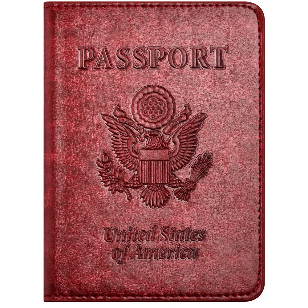 Passport and Vaccine Card Holder Combo with Vaccine Card Slot, Passport Wallet/ Cover/Case/Holder for Women and MenAC-Wine red