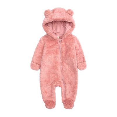 ACSUSS Unisex Baby Boy Girl Fleece Footed Jumpsuit Cute Bear Ear Warm Hooded Romper Snowsuit Pink C 6-9 Months