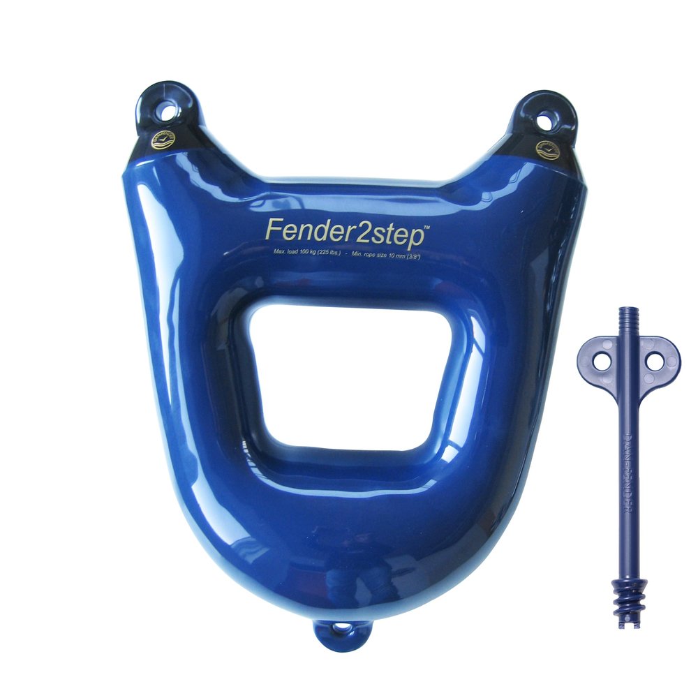 Dan Fender Fender2Step - Multi-Purpose Boarding Step and Boat Fender Easy Access Bumper & Stepping Ladder with Foot Hole - Yacht, Pontoon & Boat Accessories for Docking (Navy Blue)