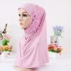 Women One Piece Muslim Hijab Lace Applique Head Wrap Scarf Shawl with Rhinestones Instant Muslim Wraps (Pink, one Size) view 2