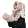 RUIXIA Women Girls Lovely Cartoon Bunny Ears Hat Scarf Gloves 3-in-1 Set Plush Fluffy Warm Hoodie Hat with Scarf Pocket Mitts Pink, One Size view 1