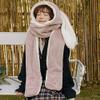 RUIXIA Women Girls Lovely Cartoon Bunny Ears Hat Scarf Gloves 3-in-1 Set Plush Fluffy Warm Hoodie Hat with Scarf Pocket Mitts Pink, One Size view 2