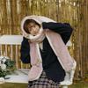 RUIXIA Women Girls Lovely Cartoon Bunny Ears Hat Scarf Gloves 3-in-1 Set Plush Fluffy Warm Hoodie Hat with Scarf Pocket Mitts Pink, One Size view 3
