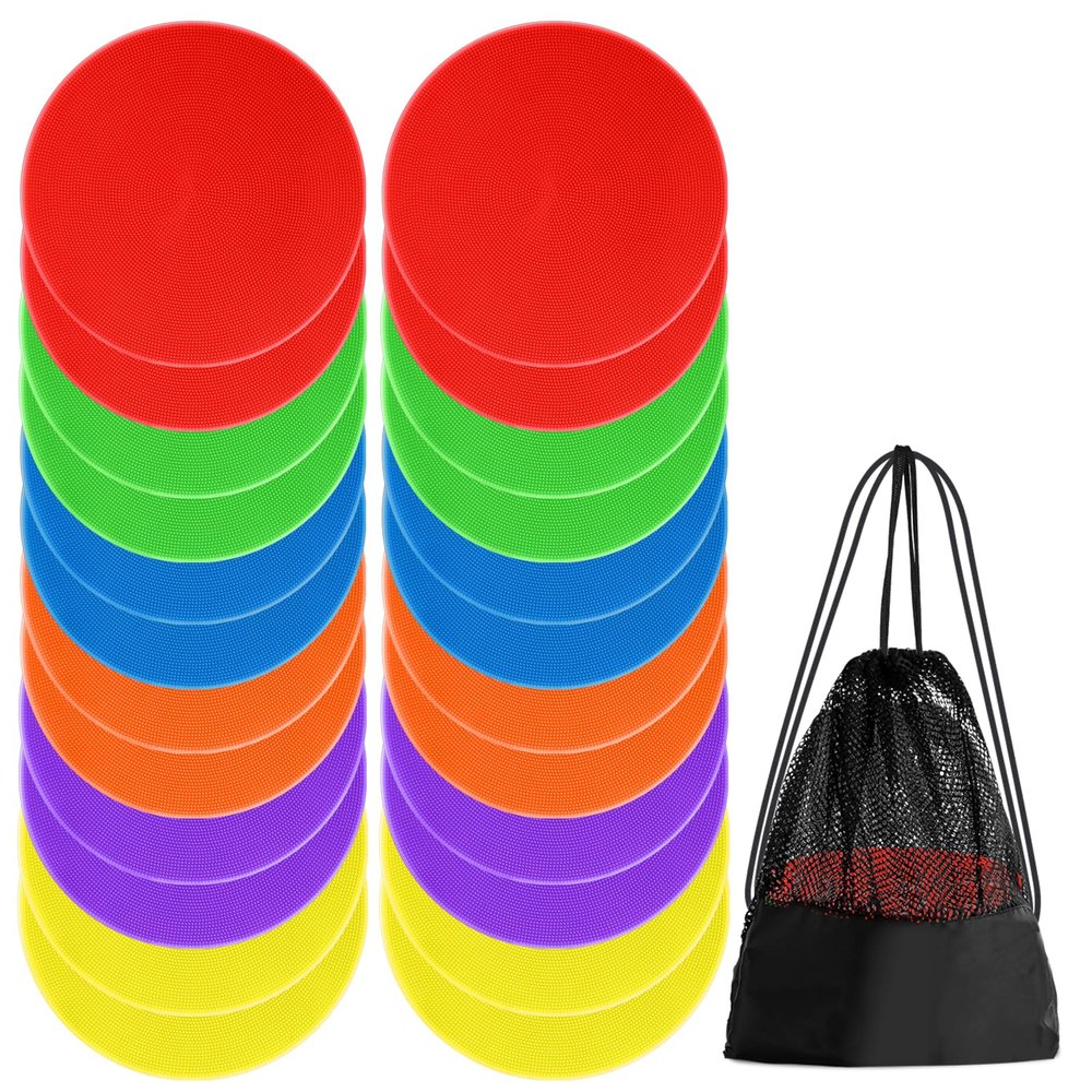 ZIECE Poly Spot Markers for Gym Floor 4.72/6/9 Inch 24 Pcs Poly Spots, Non-Slip Rubber Floor Dots Agility Markers Flat Cones for Sports Soccer PE Training, Dance, Classroom Activities
