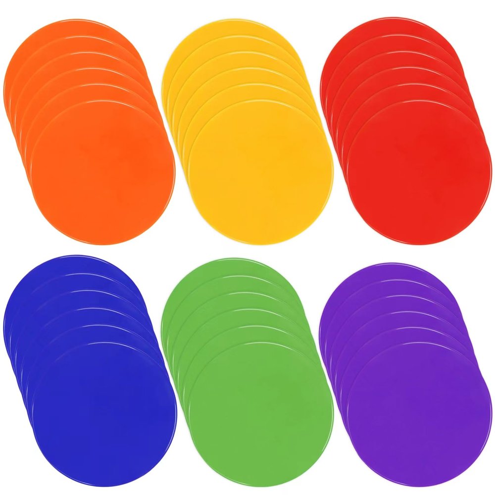 ZIECE Poly Spots Spot Markers for Gym Floor 9inch 36 Pcs Flat Cones Non-Slip Rubber Floor Dots Circles for Sports Soccer Basketball Agility Training Dance Classroom