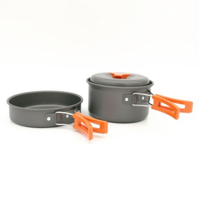 Outdoor Portable Camping Pot Set Cookware Mess Kit 1-2 Person Picnic Barbecue Pots and Utensils Orangehandle