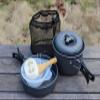 Outdoor Portable Camping Pot Set Cookware Mess Kit 1-2 Person Picnic Barbecue Pots and Utensils Blackhandle view 1