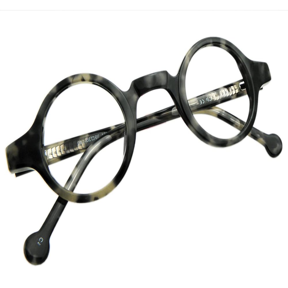 Circleperson Men Women Eyeglass frames Optical spring hinges small round (Gray tortoise, Clear/Demo lens)
