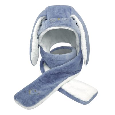 RUIXIA Women Girls Lovely Cartoon Bunny Ears Hat Scarf Gloves 3-in-1 Set Plush Fluffy Warm Hoodie Hat with Scarf Pocket Mitts Blue, One size
