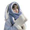 RUIXIA Women Girls Lovely Cartoon Bunny Ears Hat Scarf Gloves 3-in-1 Set Plush Fluffy Warm Hoodie Hat with Scarf Pocket Mitts Blue, One size view 2