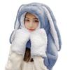 RUIXIA Women Girls Lovely Cartoon Bunny Ears Hat Scarf Gloves 3-in-1 Set Plush Fluffy Warm Hoodie Hat with Scarf Pocket Mitts Blue, One size view 3