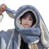 RUIXIA Women Girls Lovely Cartoon Bunny Ears Hat Scarf Gloves 3-in-1 Set Plush Fluffy Warm Hoodie Hat with Scarf Pocket Mitts Blue, One size view 4
