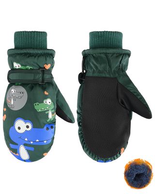 Century Star Winter Lined Fleece Toddler Mittens Waterproof Snow Mittens for Toddler Girls Boys Kids Snow Gloves Ski Alligator Green 5-10T