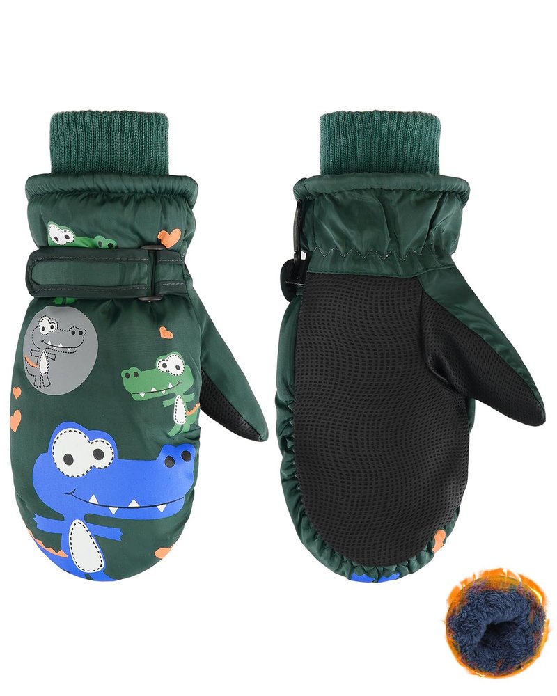 Century Star Winter Lined Fleece Toddler Mittens Waterproof Snow Mittens for Toddler Girls Boys Kids Snow Gloves Ski Alligator Green 5-10T
