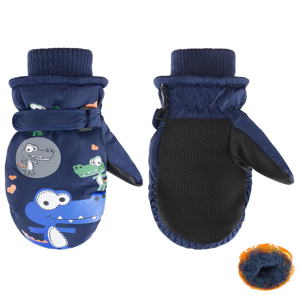Century Star Winter Lined Fleece Toddler Mittens Waterproof Snow Mittens for Toddler Girls Boys Kids Snow Gloves Ski Alligator Navy 2-4T