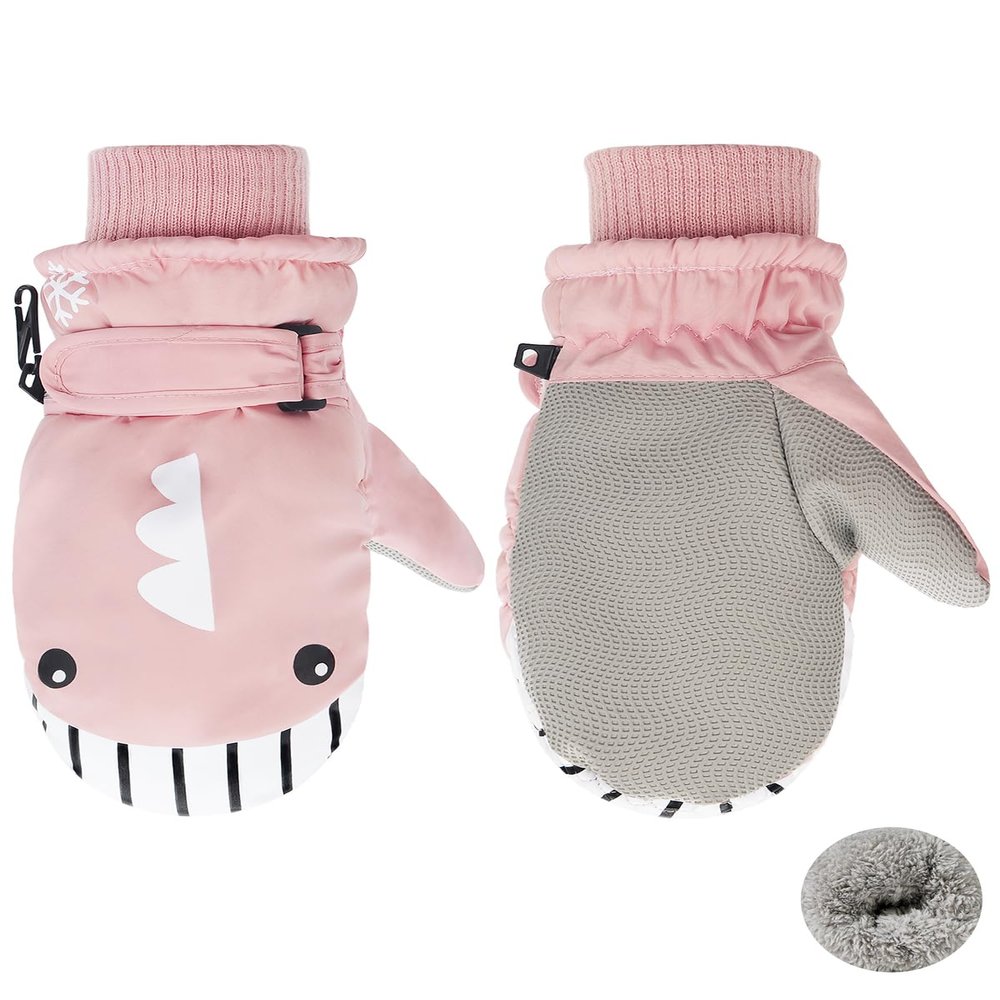 Century Star Winter Lined Fleece Toddler Mittens Waterproof Snow Mittens for Toddler Girls Boys Kids Snow Gloves Ski Whale Pink 5-10T