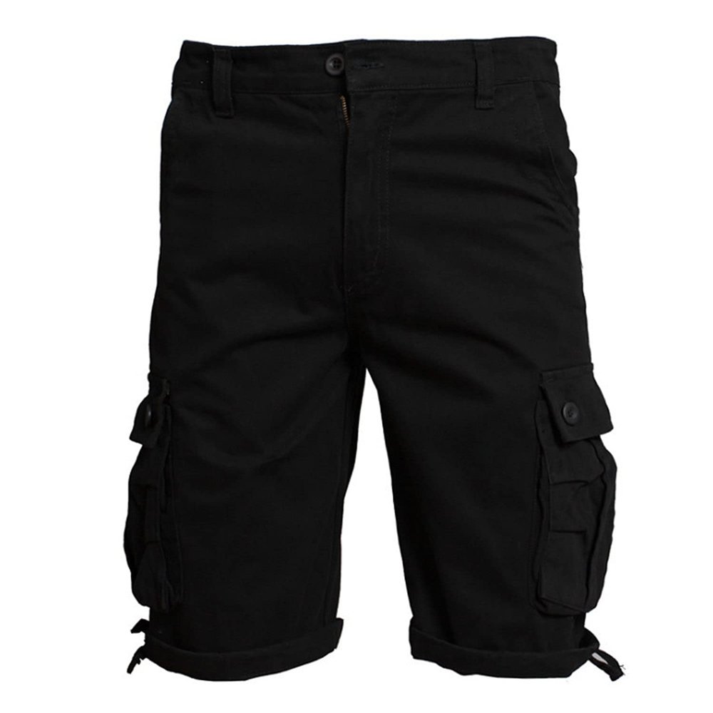 Loose Fit Summer Cargo Shorts for Men Outdoor Cotton Twill Shorts with Zipper Multi Pocket Casual Lightweight Shorts Black