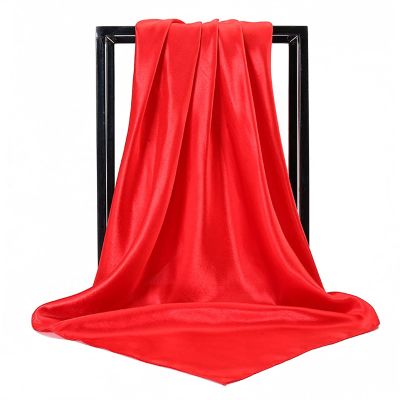 XMSM Women Satin Square Scarf Large Fashion All-Match Silk Scarf Pure Color Face Headscarf Neckerchief, 90x90cm (Color : Red, Size : 90x90cm)