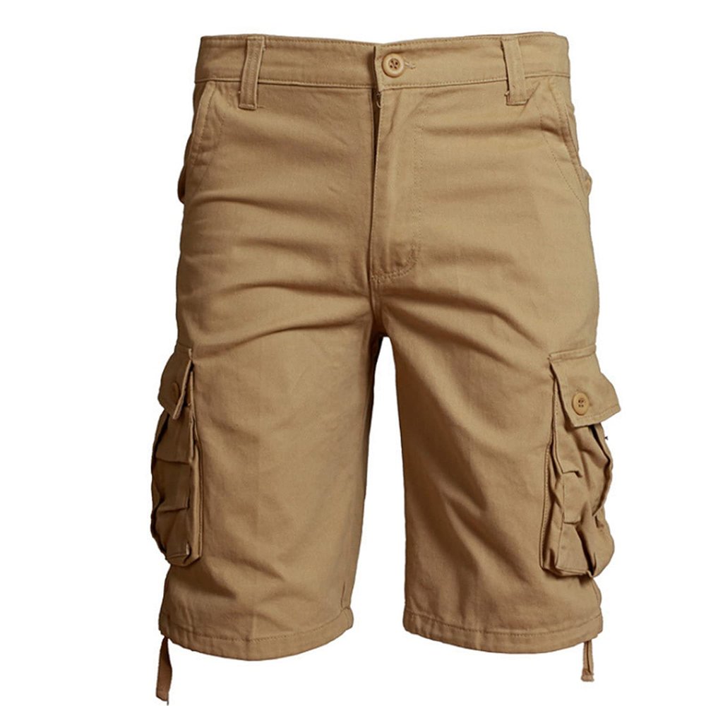 Loose Fit Summer Cargo Shorts for Men Outdoor Cotton Twill Shorts with Zipper Multi Pocket Casual Lightweight Shorts (Khaki,32)