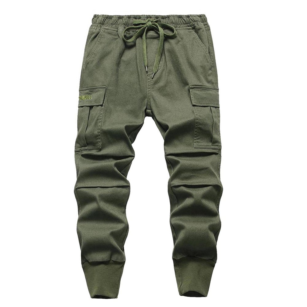 TLAENSON Boys Joggers Cargo Pants for Kids Drawstring Elastic Waist Cotton Twill Jogging School Pant Army Green