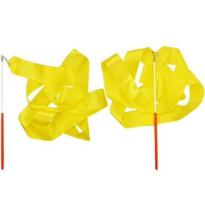 FAZHBARY 2 Pack Yellow Rhythmic Gymnastics Wands Praise Dancing Streamers for Baton Twirling Talent Shows Artistic Dancing