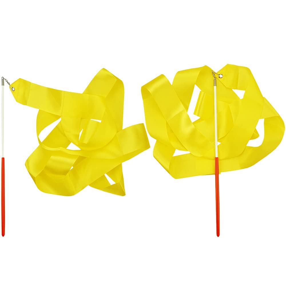 FAZHBARY 2 Pack Yellow Rhythmic Gymnastics Wands Praise Dancing Streamers for Baton Twirling Talent Shows Artistic Dancing