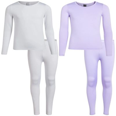 Rene Rofe Girls Performance Thermal Underwear Set - 4 Piece Cozy Fleece Long Johns Base Layer Set for Girls, Size 10-12, White/Lavender