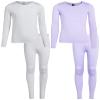 Rene Rofe Girls Performance Thermal Underwear Set - 4 Piece Cozy Fleece Long Johns Base Layer Set for Girls, Size 10-12, White/Lavender view 1