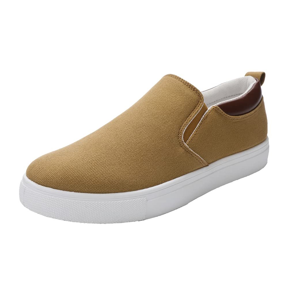 Mens Casual Walking Shoes Slip on Loafers Leisure Flat Canvas Sneakers Khaki