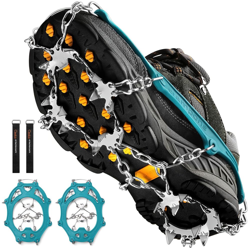 Crampons Ice Cleats Traction Snow Grips for Boots Shoes Women Men Anti Slip 19 Stainless Steel Spikes Safe Protect for Hiking Fishing Walking Climbing Mountaineering