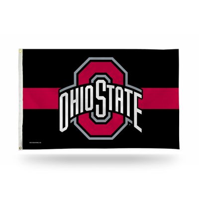 Rico Industries NCAA Ohio State Buckeyes Black with Red Stripe 3' x 5' Banner Flag Single Sided - Indoor or Outdoor - Home Dcor