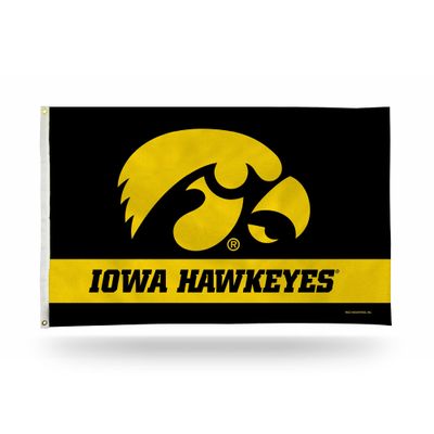 Rico Industries NCAA Iowa Hawkeyes Black with Gold Stripe 3' x 5' Banner Flag Single Sided - Indoor or Outdoor - Home Dcor