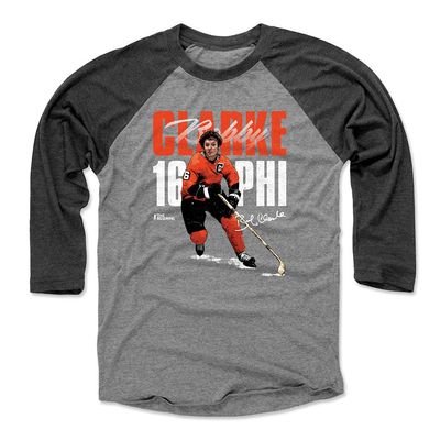500 LEVEL Bobby Clarke Tee Shirt (Baseball Tee, XXX-Large, Black/Heather Gray) - Bobby Clarke Philadelphia Bold WHT