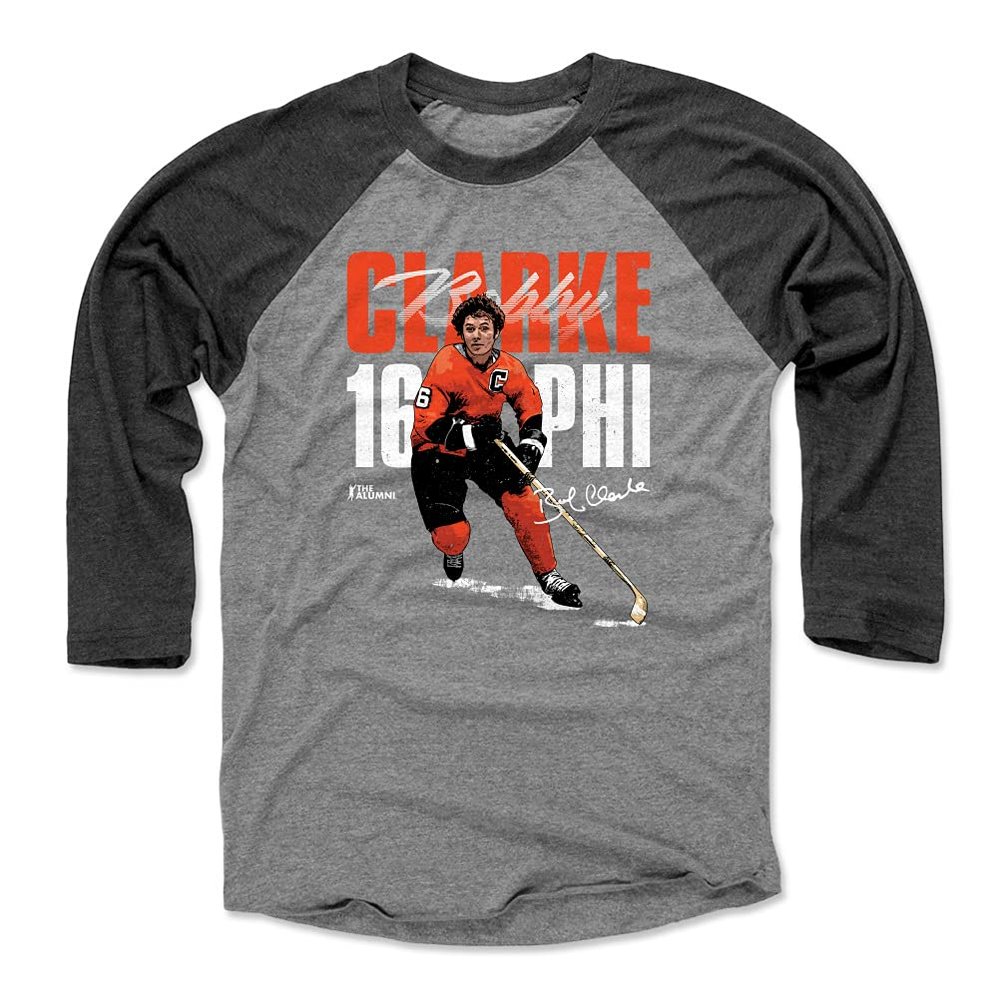 500 LEVEL Bobby Clarke Tee Shirt (Baseball Tee, XXX-Large, Black/Heather Gray) - Bobby Clarke Philadelphia Bold WHT