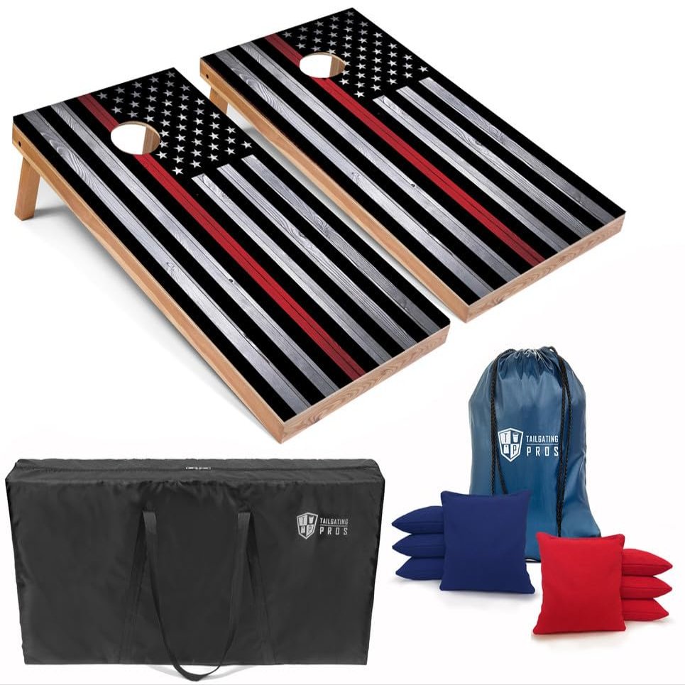 Tailgating Pros Regulation Cornhole Boards Flag Set - Includes 8 Bean Bags, Carrying Cases, and 4'x2' Corn Hole Toss Game
