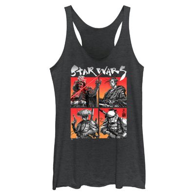 Star Wars Junior's Visions Four on The Floor Tri-Blend Racerback Layering Tank, Black Heather, Large