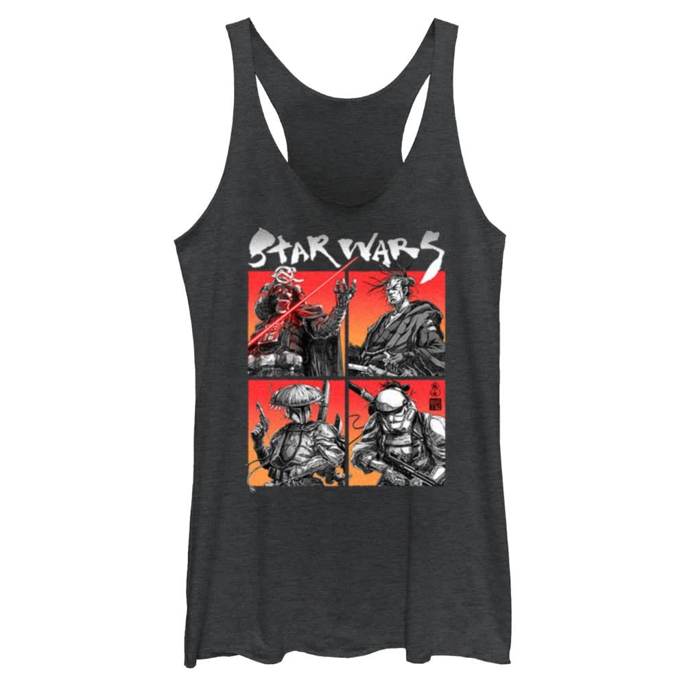 Star Wars Junior's Visions Four on The Floor Tri-Blend Racerback Layering Tank, Black Heather, Large