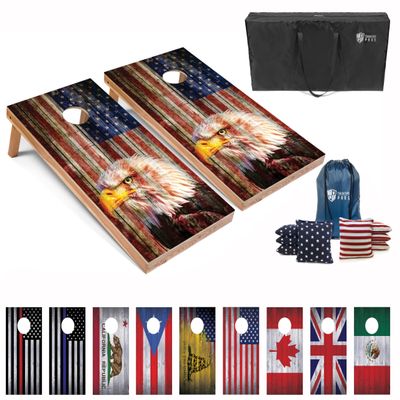 Tailgating Pros Regulation Cornhole Boards Flag Set - Includes 8 Bean Bags, Carrying Cases, and 4'x2' Corn Hole Toss Game